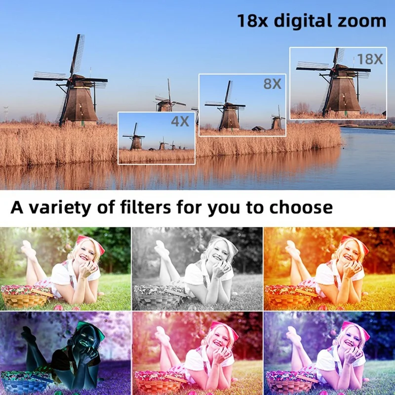 FC003 2.8 Inch IPS Digital Camera 1200W HD CCD Camera with WiFi 18X Zoom for Photography  /  Videography - Black