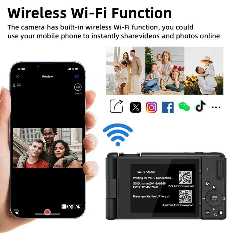 FC003 2.8 Inch IPS Digital Camera 1200W HD CCD Camera with WiFi 18X Zoom for Photography  /  Videography - Black