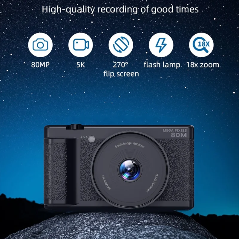 FC003W 2,8-Zoll-IPS-Bildschirm Digitalkamera 270-Grad-Drehkamera 5K HD-Videoaufnahme WiFi-Version – Schwarz