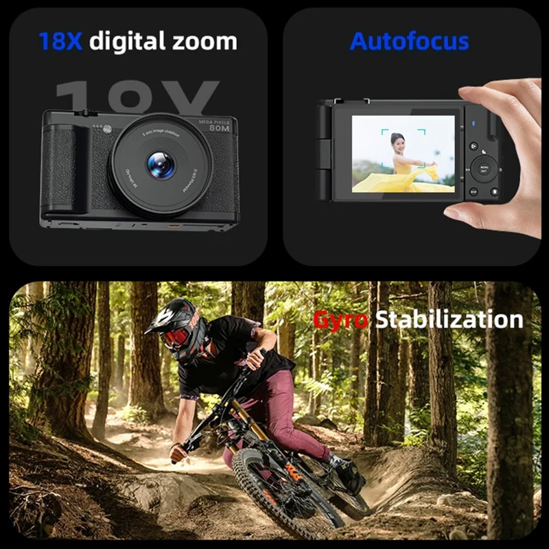 FC003W 2,8-Zoll-IPS-Bildschirm Digitalkamera 270-Grad-Drehkamera 5K HD-Videoaufnahme WiFi-Version – Schwarz