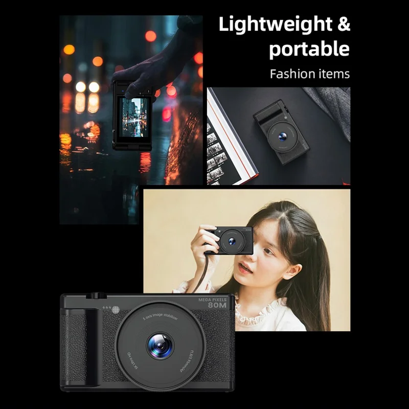 FC003W 2,8-Zoll-IPS-Bildschirm Digitalkamera 270-Grad-Drehkamera 5K HD-Videoaufnahme WiFi-Version – Schwarz