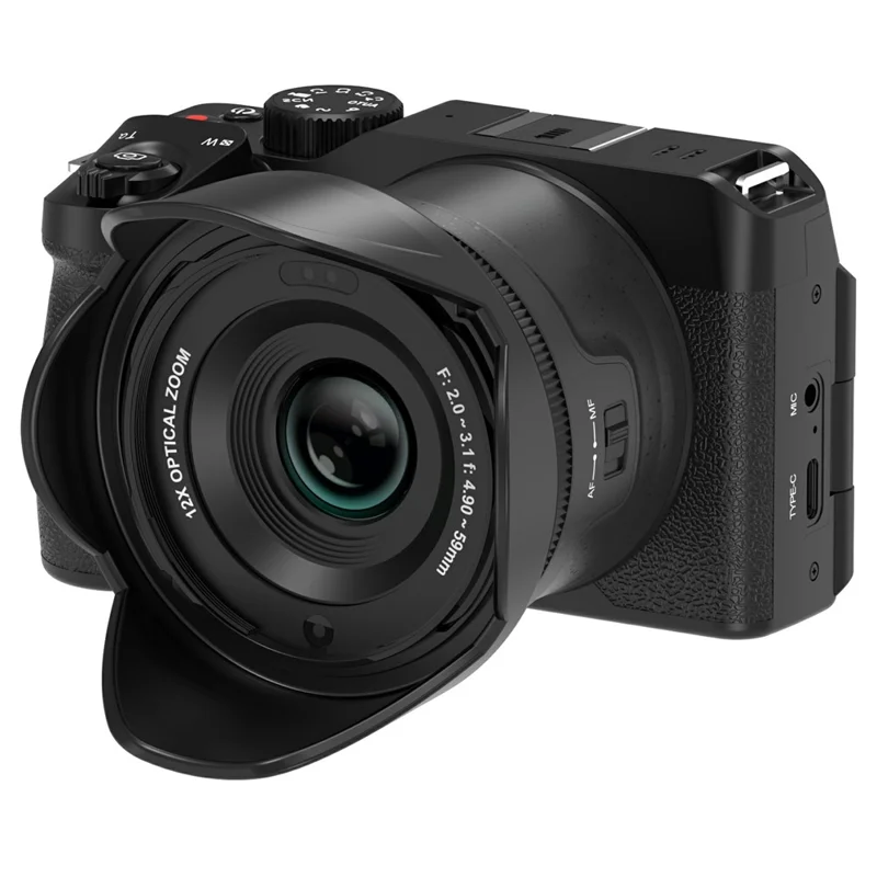 ORDRO G650 Appareil Photo Numérique avec Zoom Optique 12X Écran Bascule 2,8 Pouces Enregistreur Vidéo 5K avec Lampe LED Intégrée