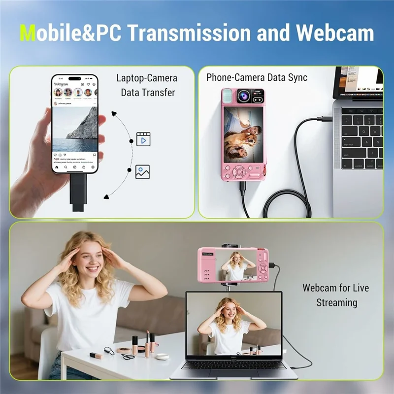 CV21 Appareil Photo Numérique avec Caméra CCD 4K 18X Zoom Objectif Rotatif Écran 2,8 Pouces pour Vlogging