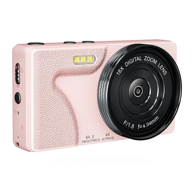 A62 64MP Dual Lens Digital Camera 18X Zoom 2.8 Inch IPS Screen 4K HD Video CCD - Pink
