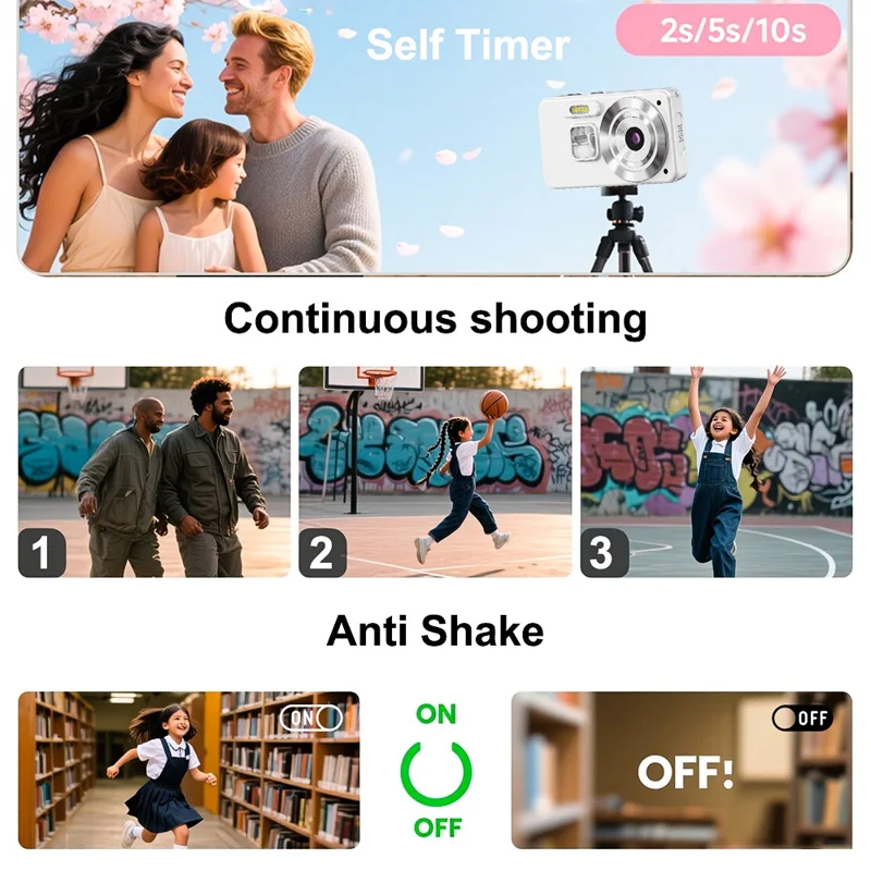 A62 64MP Dual Lens Digital Camera 18X Zoom 2.8 Inch IPS Screen 4K HD Video CCD - Pink