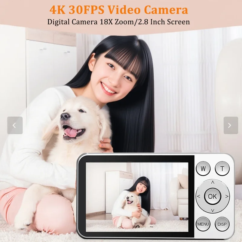 A62 64MP Dual Lens Digital Camera 18X Zoom 2.8 Inch IPS Screen 4K HD Video CCD - Pink