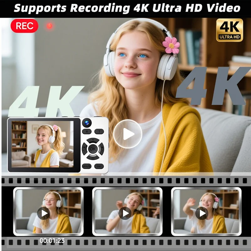 A62 64MP Dual Lens Digital Camera 18X Zoom 2.8 Inch IPS Screen 4K HD Video CCD - Pink