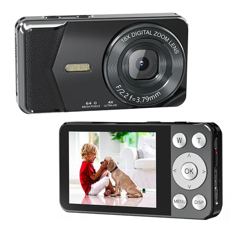 A59 2.8 Inch IPS Screen Digital Camera Portable 4K HD Video Recorder 18X Zoom CCD for Beginners - Black