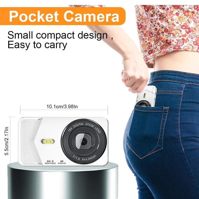 A59 2.8 Inch IPS Screen Digital Camera Portable 4K HD Video Recorder 18X Zoom CCD for Beginners - Black