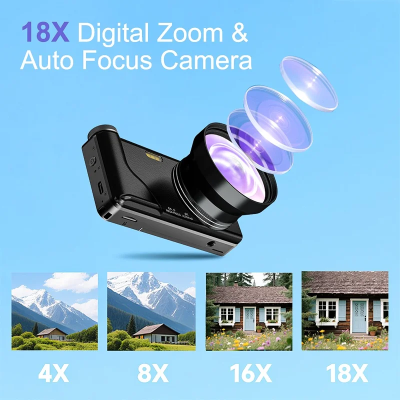 A65 3.0 inch 18X Digital Zoom Flip Screen Mirrorless Camera 64MP Student CCD Digital Camera without External Lens - Black
