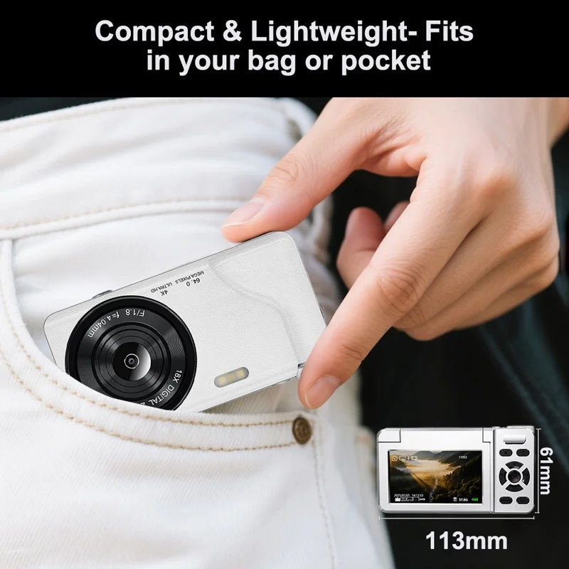 A65 3.0 inch 18X Digital Zoom Flip Screen Mirrorless Camera 64MP Student CCD Digital Camera without External Lens - Black