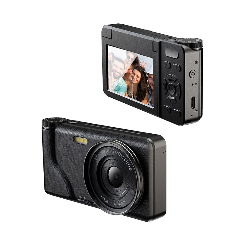 A65 3.0 inch 18X Digital Zoom Flip Screen Mirrorless Camera 64MP Student CCD Digital Camera with 32GB Card  /  Card Reader, without External Lens - Black