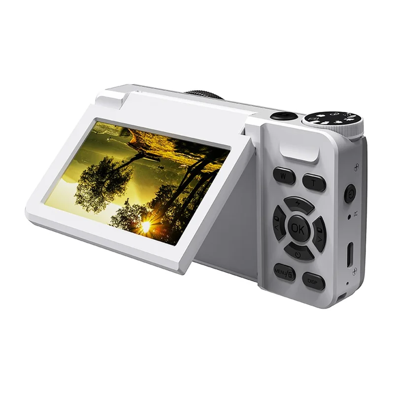 A66 3.0 inch 180° Flip Screen CCD Camera 18X Digital Zoom Student Mirrorless Camera with 4K Video Recording, without External Lens - White
