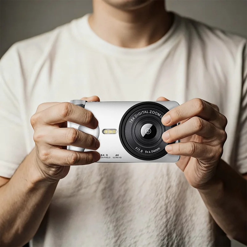 A66 3.0 inch 180° Flip Screen CCD Camera 18X Digital Zoom Student Mirrorless Camera with 4K Video Recording, without External Lens - White