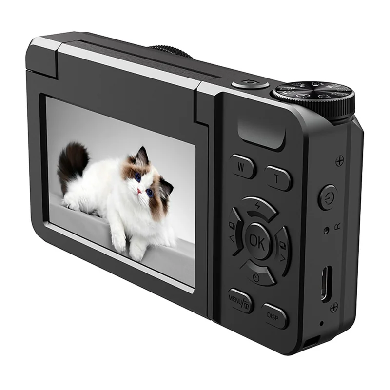 A67B 64MP CCD Digital Camera 3.0 inch IPS Flip Screen Camera with 4K Video and 18X Digital Zoom - Black