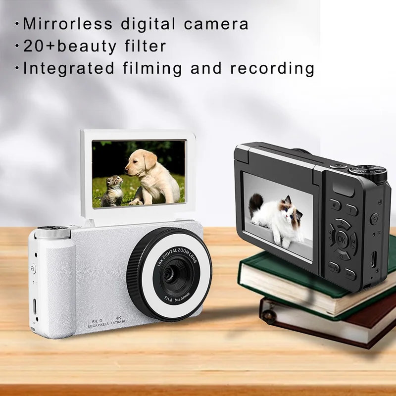 A67B 64MP CCD Digital Camera 3.0 inch IPS Flip Screen Camera with 4K Video and 18X Digital Zoom - Black