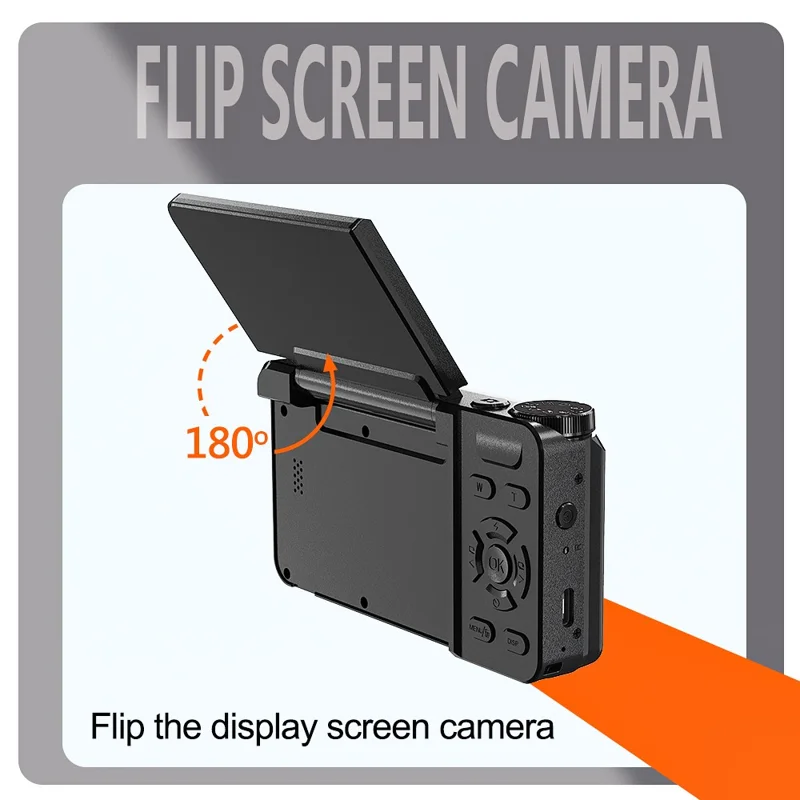 A67B 64MP CCD Digital Camera 3.0 inch IPS Flip Screen Camera with 4K Video and 18X Digital Zoom - Black