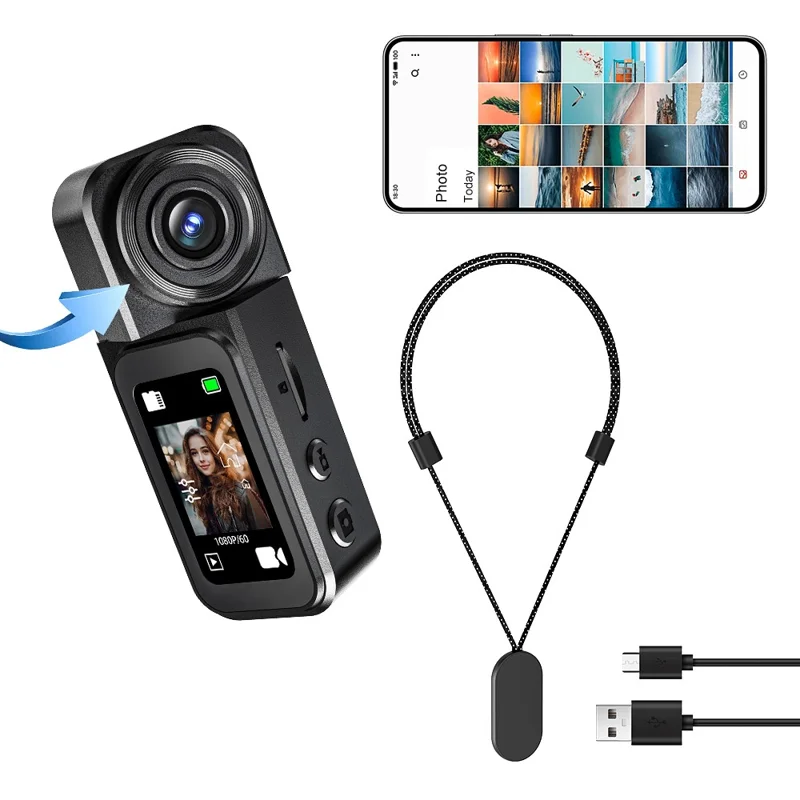 A75 1.47 Inch Touchscreen Thumb Camera 200MP HD Photo / Video Recording Action Camera with Rotatable Lens