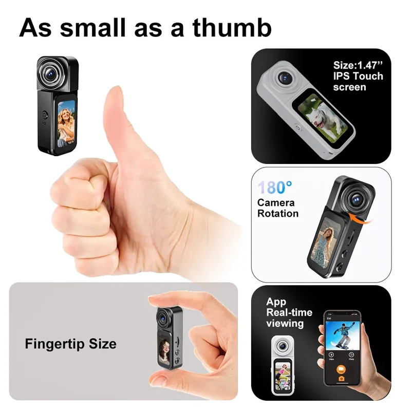 A75 1.47 Inch Touchscreen Thumb Camera 200MP HD Photo / Video Recording Action Camera with Rotatable Lens