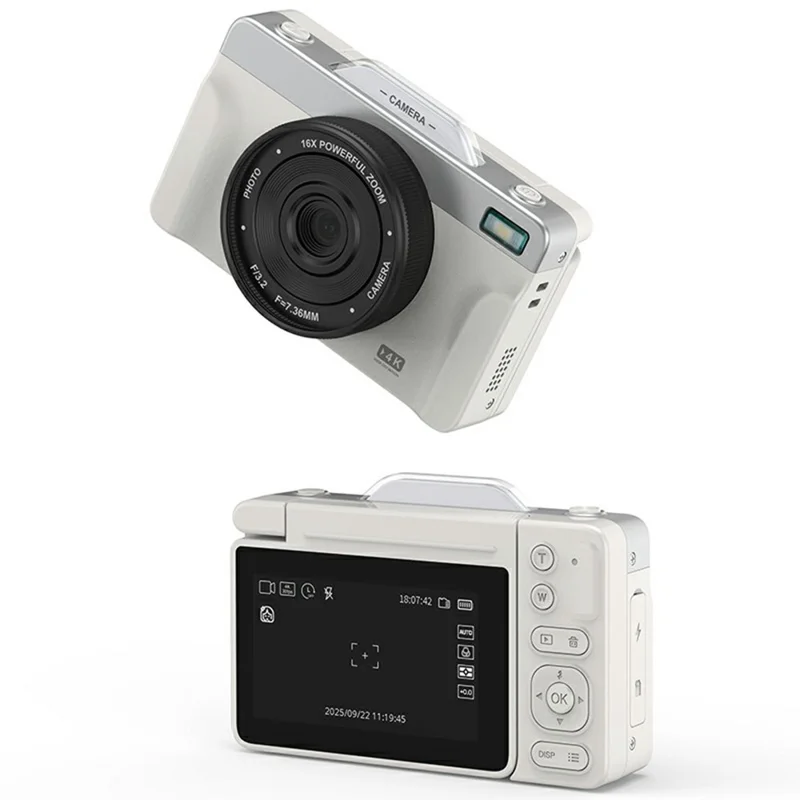 A2 3 Inch Flip Screen Digital Camera 4K HD Photo Video Recording for Vlogging / Selfie - White