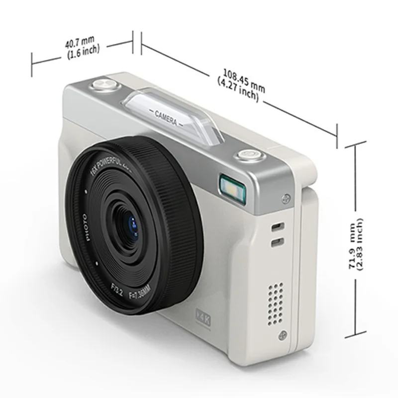 A2 3 Inch Flip Screen Digital Camera 4K HD Photo Video Recording for Vlogging / Selfie - White