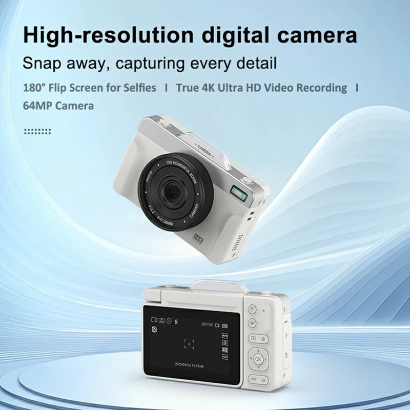 A2 3 Inch Flip Screen Digital Camera 4K HD Photo Video Recording for Vlogging / Selfie - White