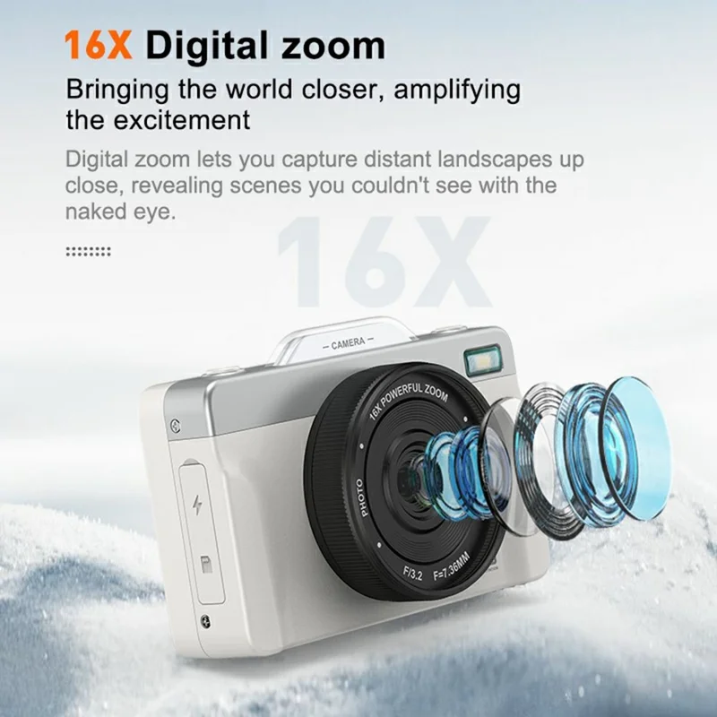 A2 3 Inch Flip Screen Digital Camera 4K HD Photo Video Recording for Vlogging / Selfie - White