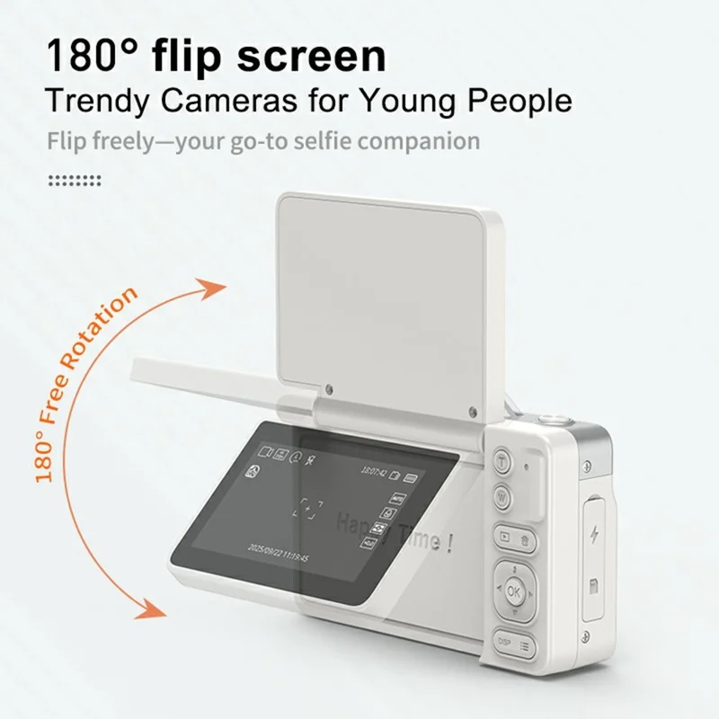 A2 3 Inch Flip Screen Digital Camera 4K HD Photo Video Recording for Vlogging / Selfie - White