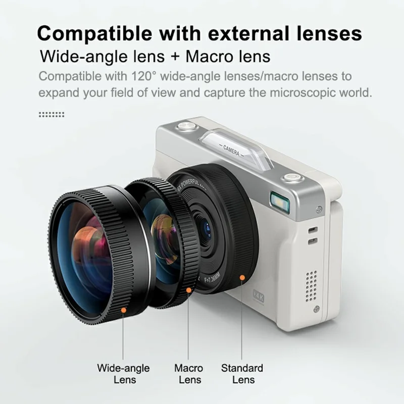 A2 3 Inch Flip Screen Digital Camera 4K HD Photo Video Recording for Vlogging / Selfie - White