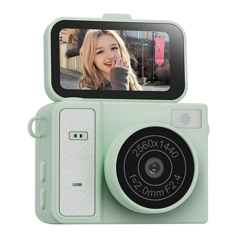 Cámara Mini S162 con Pantalla Giratoria, Vídeo Ultra HD 2K, Pantalla IPS de 1,47 pulgadas, Flash Integrado, Batería de 180 mAh - Verde