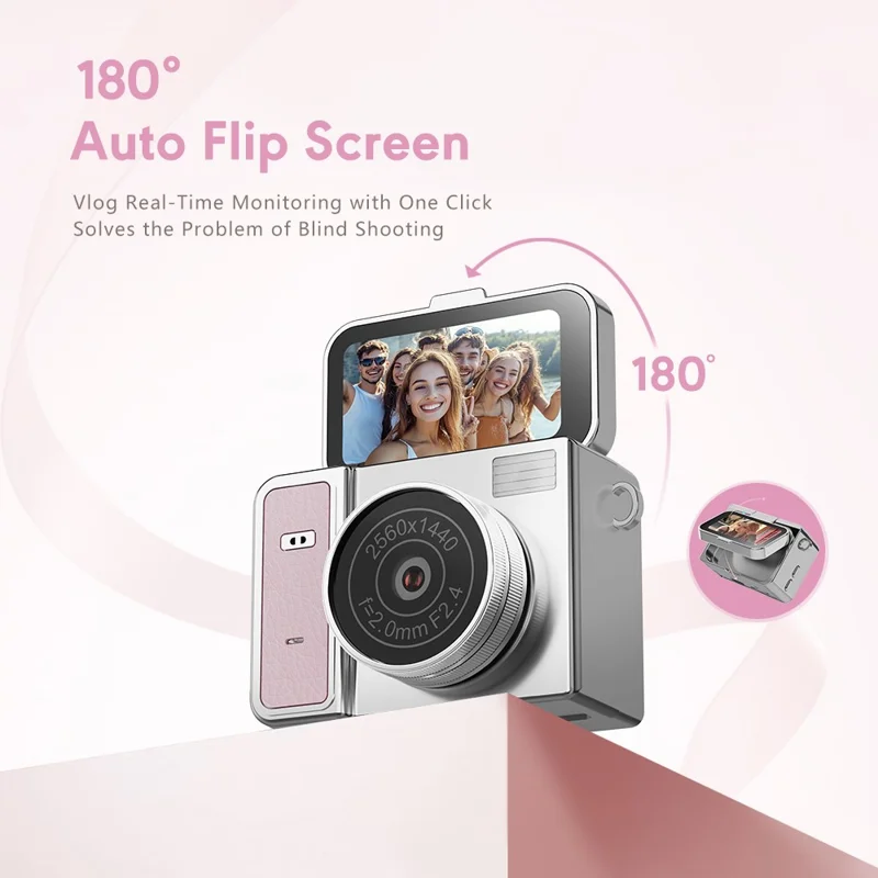 S162 1080P Mini Thumb Camera 1.47 Inch Flip Screen Digital Camera with 32GB Card and Reader For Vlogging - White
