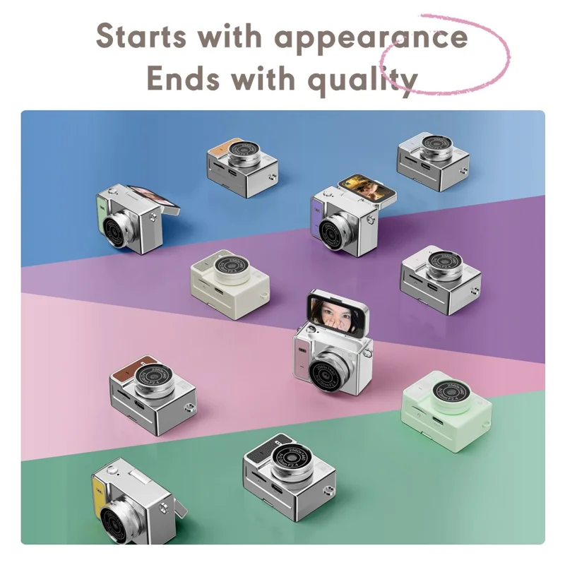 S162 1080P Mini Thumb Camera 1.47 Inch Flip Screen Digital Camera with 32GB Card and Reader For Vlogging - White