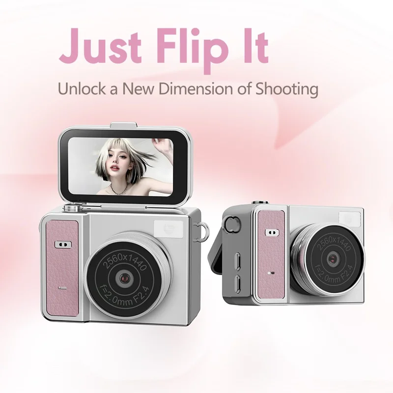 S162 1080P Mini Thumb Camera 1.47 Inch Flip Screen Digital Camera with 32GB Card and Reader For Vlogging - White
