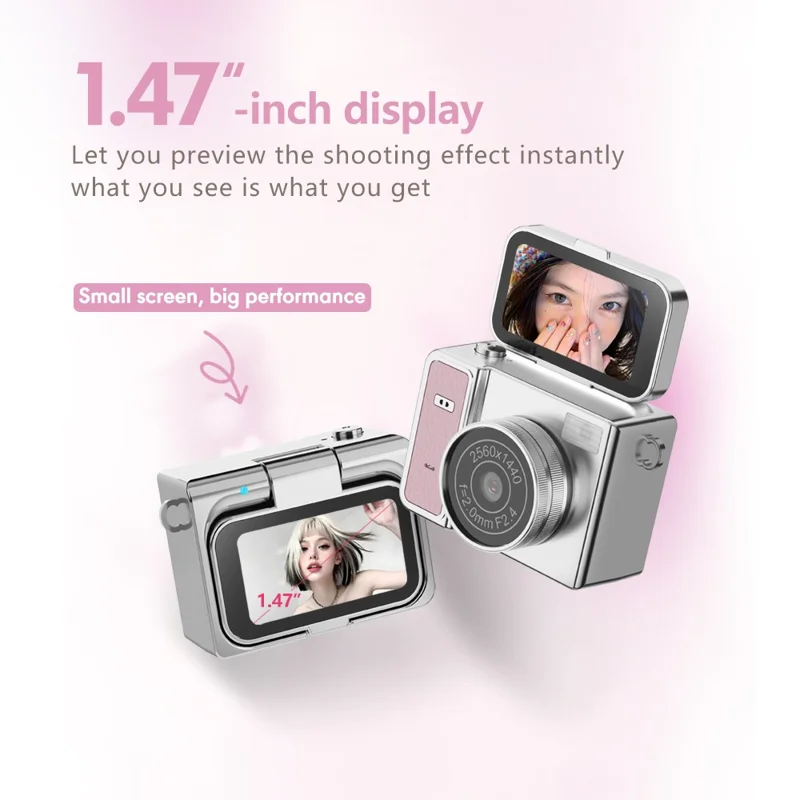 S162 1080P Mini Thumb Camera 1.47 Inch Flip Screen Digital Camera CCD HD Video / Photo For Vlogging - Beige