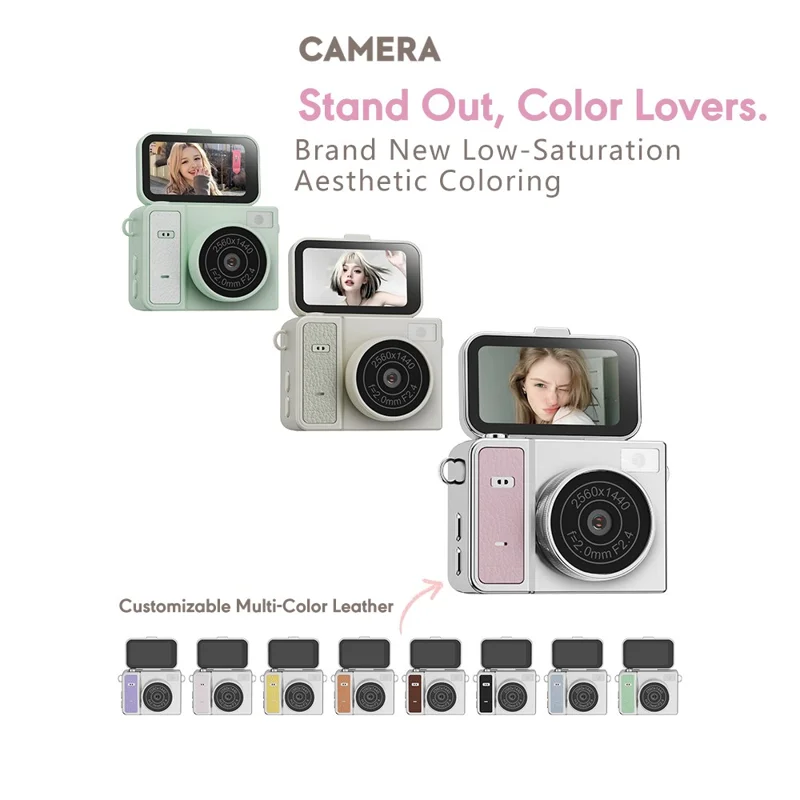 S162 1080P Mini Thumb Camera 1.47 Inch Flip Screen Digital Camera CCD HD Video / Photo For Vlogging - Beige