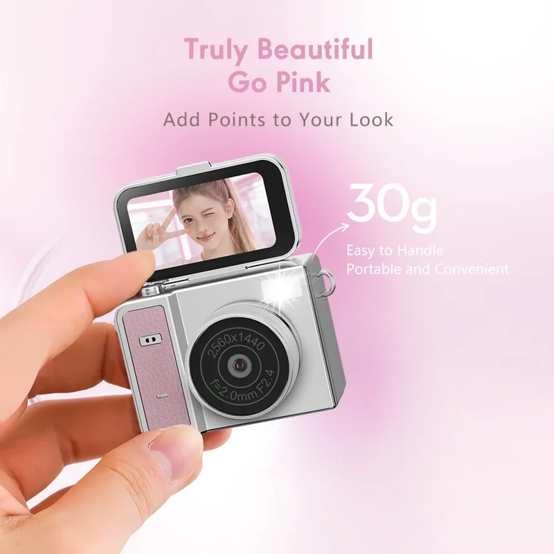 S162 1080P Mini Thumb Camera 1.47 Inch Flip Screen Digital Camera CCD HD Video / Photo For Vlogging - Beige