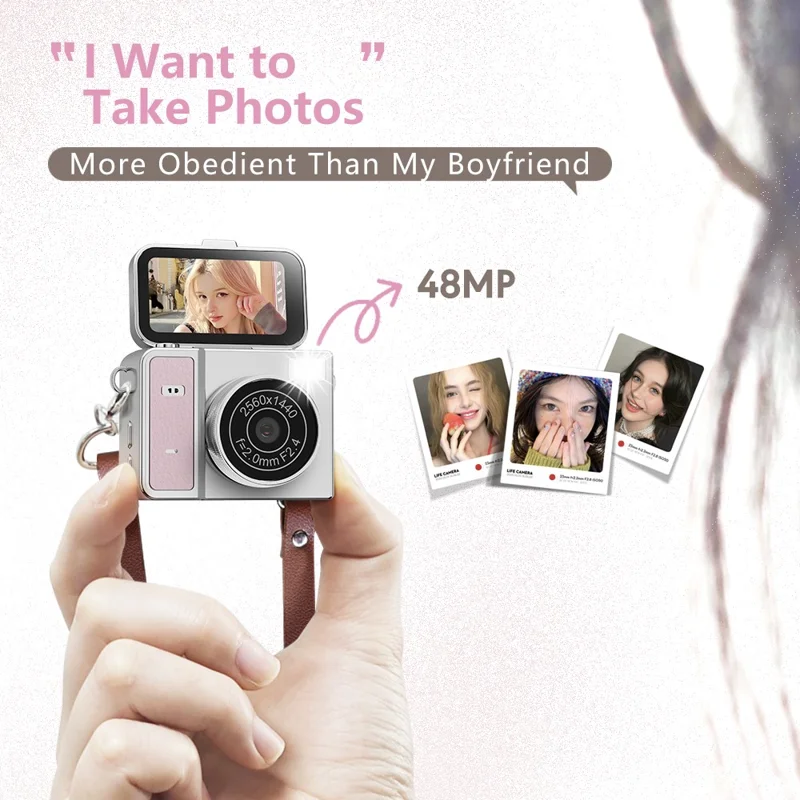 S162 1080P Mini Thumb Camera 1.47 Inch Flip Screen Digital Camera CCD HD Video / Photo For Vlogging - Beige