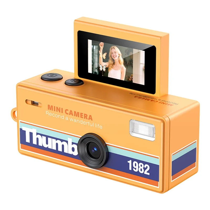 LK-030 0,96 tommer Flip-skærm Sleutøjs Mini Tumbel Kamera med Videooptagelse, Retro CCD, Digitalt Kamera - Orange