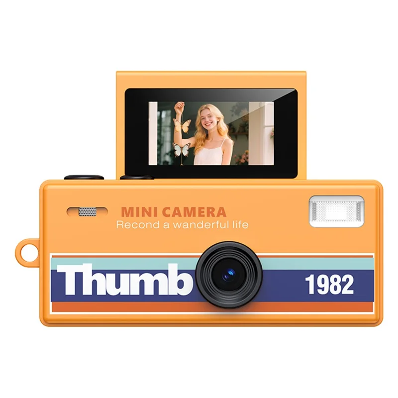 LK-030 0,96 tommer Flip-skærm Sleutøjs Mini Tumbel Kamera med Videooptagelse, Retro CCD, Digitalt Kamera - Orange