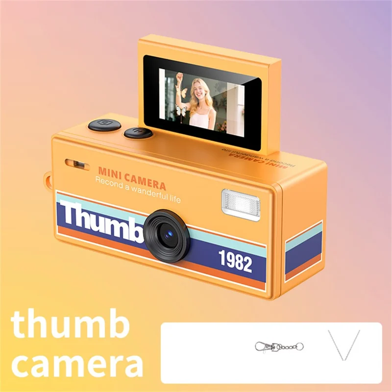 LK-030 0,96 tommer Flip-skærm Sleutøjs Mini Tumbel Kamera med Videooptagelse, Retro CCD, Digitalt Kamera - Orange