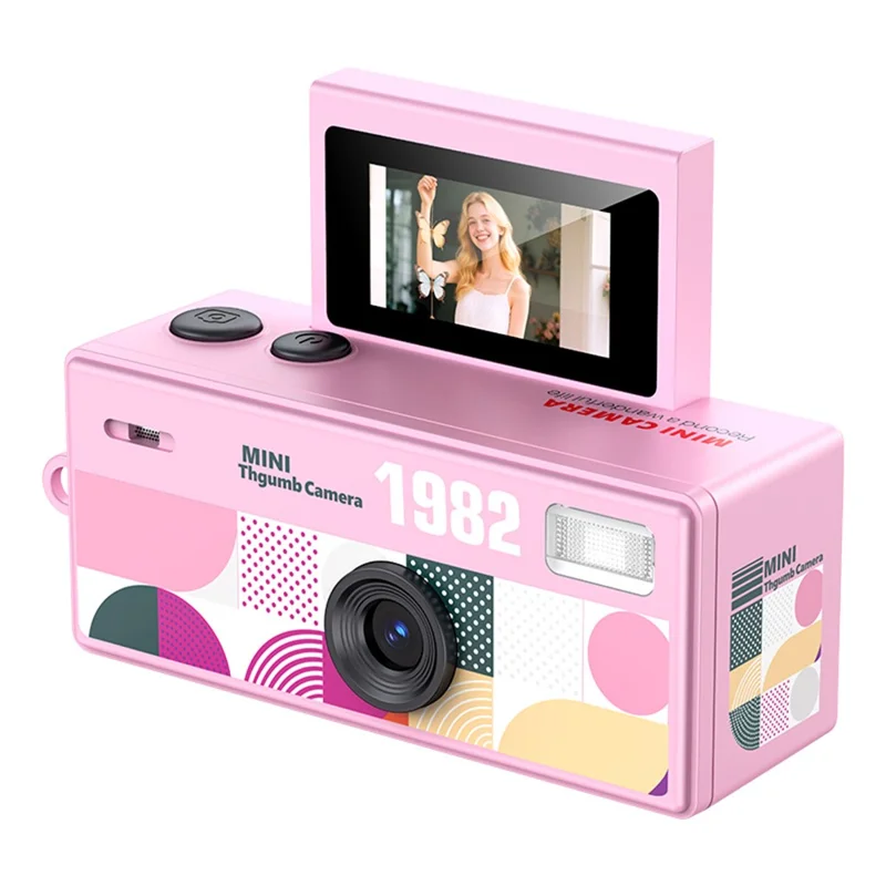 LK-030 Thumb Camera with Keychain 0.96 Inch Flip Screen Retro CCD Digital Camera 720P Mini Camcorder - Pink