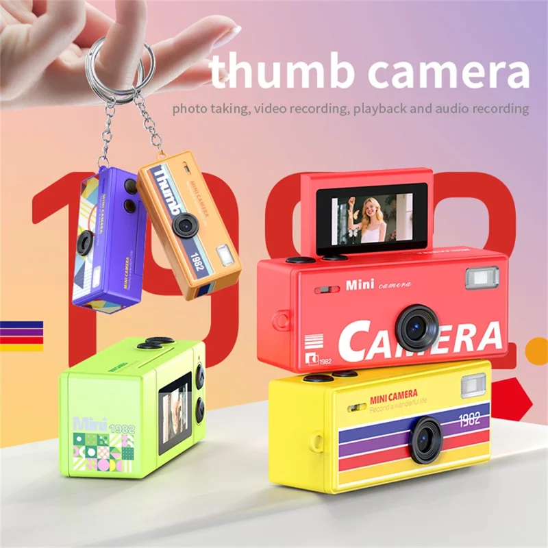 LK-030 Thumb Camera with Keychain 0.96 Inch Flip Screen Retro CCD Digital Camera 720P Mini Camcorder - Pink