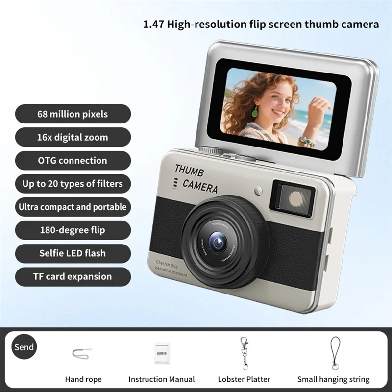 Y11 1.47 дюймов, мини-камера с поворотным экраном, фотоаппарат для селфи, HD-съемка, видеозапись, цифровая камера с LED-подсветкой — черный