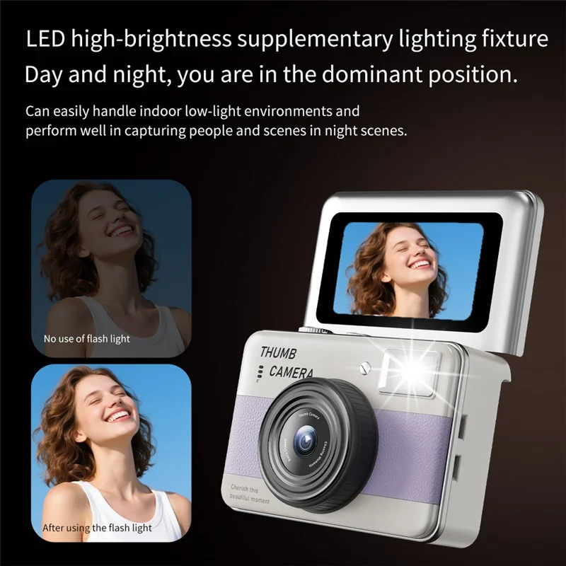Y11 1.47 Inch Flip Screen Mini Thumb Camera HD Photography Video Recording CCD Digital Camera with LED Light - White