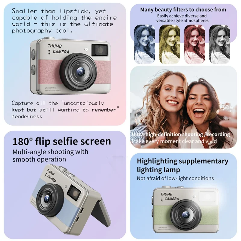 Y11 1.47 Inch Flip Screen Mini Thumb Camera HD Photography Video Recording CCD Digital Camera with LED Light - White