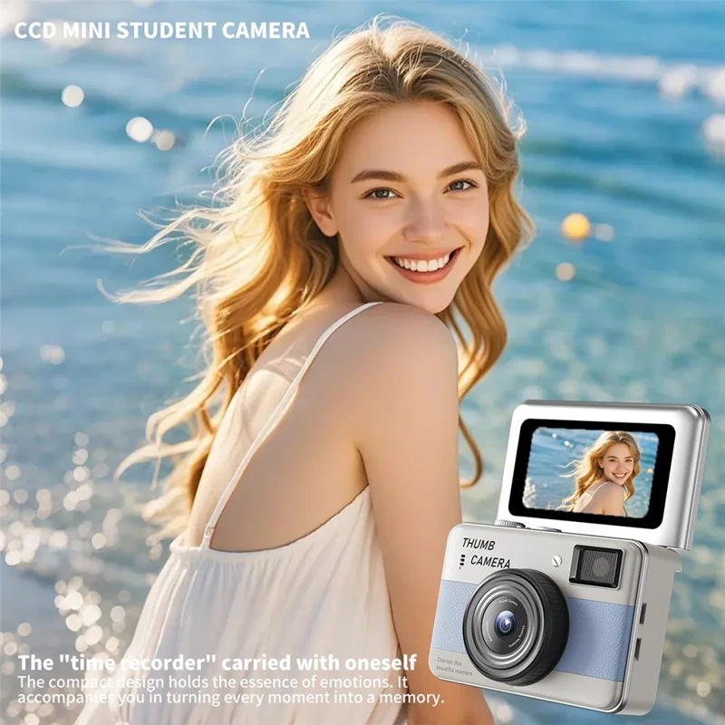 Y11 1.47 Inch Flip Screen Mini Thumb Camera HD Photography Video Recording CCD Digital Camera with LED Light - White