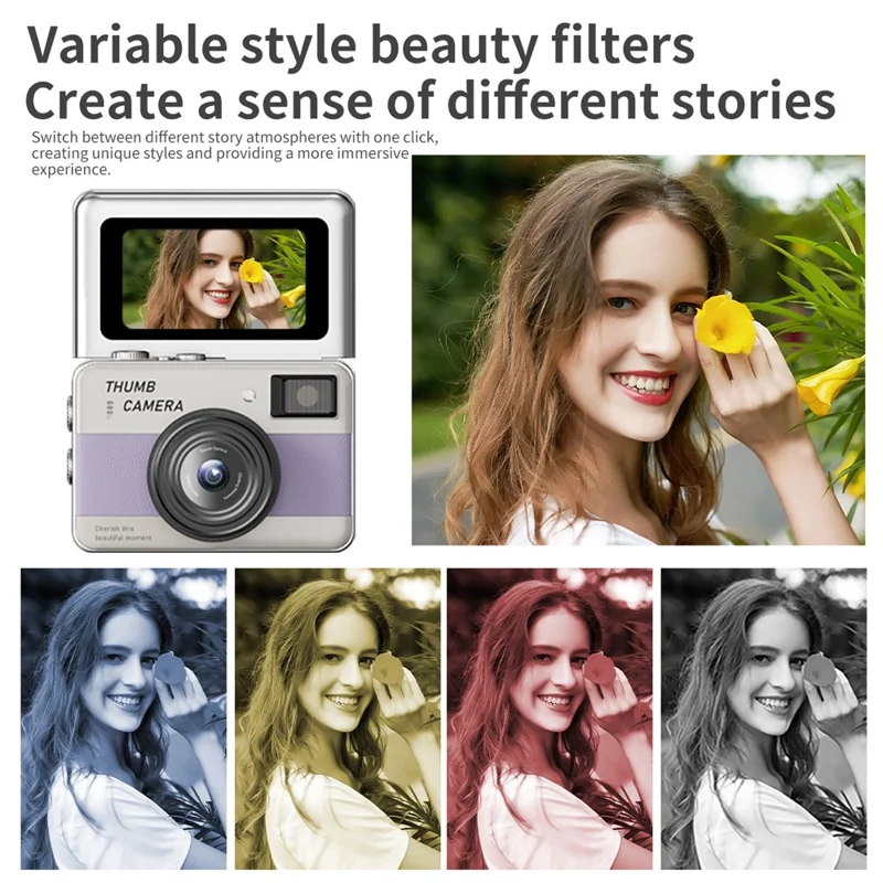Y11 1.47 Inch Flip Screen Mini Thumb Camera HD Photography Video Recording CCD Digital Camera with LED Light - White