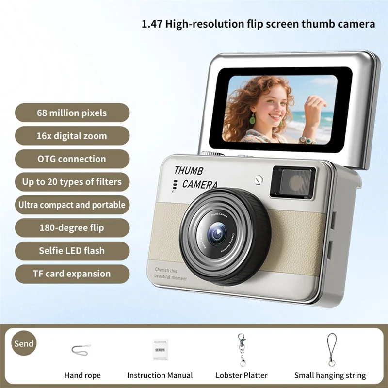 Y11 1.47 Inch Flip Screen Mini Thumb Camera HD Photography Video Recording CCD Digital Camera with LED Light - Brown
