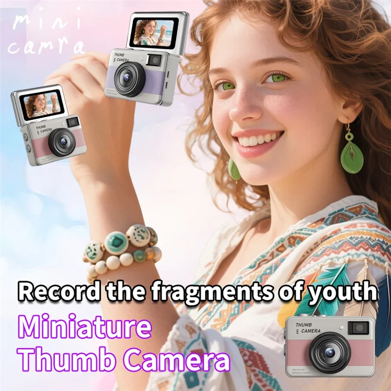 Y11 1.47 Inch Flip Screen Mini Thumb Camera HD Photography Video Recording CCD Digital Camera with LED Light - Brown
