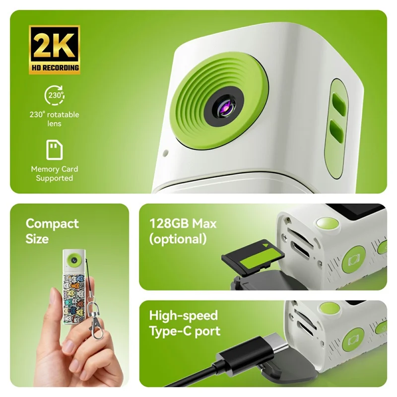 G10 Mini Camera 0,96 inch TFT LCD-scherm 2K HD-video-opnameapparaat met 230 graden draaibaar objectief Draagbare sleutelhangercamera - Wit